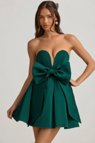 Rochie mini corset cu detaliu fundă Norina, verde smarald Rochie mini corset cu detaliu fundă Norina, verde smarald