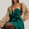 Rochie mini corset cu detaliu fundă Norina, verde smarald Rochie mini corset cu detaliu fundă Norina, verde smarald