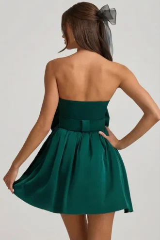 Rochie mini corset cu detaliu fundă Norina, verde smarald Rochie mini corset cu detaliu fundă Norina, verde smarald