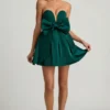 Rochie mini corset cu detaliu fundă Norina, verde smarald Rochie mini corset cu detaliu fundă Norina, verde smarald