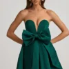 Rochie mini corset cu detaliu fundă Norina, verde smarald Rochie mini corset cu detaliu fundă Norina, verde smarald