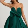 Rochie mini corset cu detaliu fundă Norina, verde smarald Rochie mini corset cu detaliu fundă Norina, verde smarald
