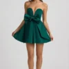 Rochie mini corset cu detaliu fundă Norina, verde smarald Rochie mini corset cu detaliu fundă Norina, verde smarald