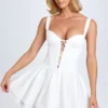 Rochie mini corset cu șireturi și pliuri Analise, albă Rochie mini corset cu șireturi și pliuri Analise, albă