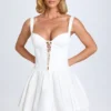 Rochie mini corset cu șireturi și pliuri Analise, albă Rochie mini corset cu șireturi și pliuri Analise, albă