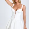 Rochie mini corset cu șireturi și pliuri Analise, albă Rochie mini corset cu șireturi și pliuri Analise, albă