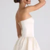 Rochie mini corset cu șireturi și tiv bufant Fabiola, culoare ivoriu