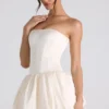 Rochie mini corset cu șireturi și tiv bufant Fabiola, culoare ivoriu