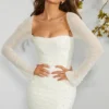 Rochie mini corset cu mâneci lungi și ornamente, model Milan, culoare ivoriu