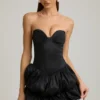 Rochie mini corset cu tiv bufant din satin Laela, negru Rochie mini corset cu tiv bufant din satin Laela, negru