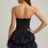Rochie mini corset cu tiv bufant din satin Laela, negru Rochie mini corset cu tiv bufant din satin Laela, negru