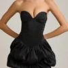 Rochie mini corset cu tiv bufant din satin Laela, negru Rochie mini corset cu tiv bufant din satin Laela, negru