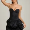 Rochie mini corset cu tiv bufant din satin Laela, negru Rochie mini corset cu tiv bufant din satin Laela, negru