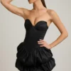 Rochie mini corset cu tiv bufant din satin Laela, negru Rochie mini corset cu tiv bufant din satin Laela, negru