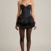 Rochie mini corset cu tiv bufant din satin Laela, negru Rochie mini corset cu tiv bufant din satin Laela, negru