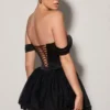 Rochie mini corset cu umeri decupați și straturi, Meredith, în negru Rochie mini corset cu umeri decupați și straturi, Meredith, în negru