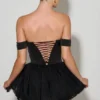 Rochie mini corset cu umeri decupați și straturi, Meredith, în negru Rochie mini corset cu umeri decupați și straturi, Meredith, în negru