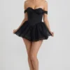 Rochie mini corset cu umeri decupați și straturi, Meredith, în negru Rochie mini corset cu umeri decupați și straturi, Meredith, în negru