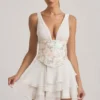 Rochie mini corset cu volane și ornamente Sakura, culoare ivoriu Rochie mini corset cu volane și ornamente Sakura, culoare ivoriu