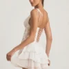 Rochie mini corset cu volane și ornamente Sakura, culoare ivoriu Rochie mini corset cu volane și ornamente Sakura, culoare ivoriu