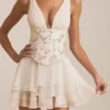 Rochie mini corset cu volane și ornamente Sakura, culoare ivoriu Rochie mini corset cu volane și ornamente Sakura, culoare ivoriu