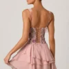Rochie mini corset cu volane și ornamente Sakura în roz floral Rochie mini corset cu volane și ornamente Sakura în roz floral