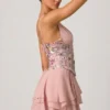 Rochie mini corset cu volane și ornamente Sakura în roz floral Rochie mini corset cu volane și ornamente Sakura în roz floral
