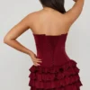 Rochie mini corset cu volane și straturi, model Juliet Bandeau, în roșu fructe de pădure