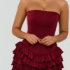 Rochie mini corset cu volane și straturi, model Juliet Bandeau, în roșu fructe de pădure
