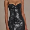 Rochie mini corset din dantelă cu paiete Theodora Premium, negru Rochie mini corset din dantelă cu paiete Theodora Premium, negru