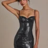 Rochie mini corset din dantelă cu paiete Theodora Premium, negru Rochie mini corset din dantelă cu paiete Theodora Premium, negru
