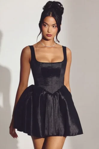 Rochie mini corset din tafta țesută Sueno, negru intens