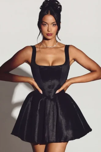 Rochie mini corset din tafta țesută Sueno, negru intens