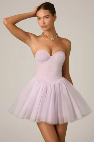 Rochie mini corset din tul Dottie în culoarea liliac