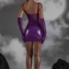 Rochie mini corset din vinil cu decupaje Pandora, în culoarea violet Rochie mini corset din vinil cu decupaje Pandora, în culoarea violet