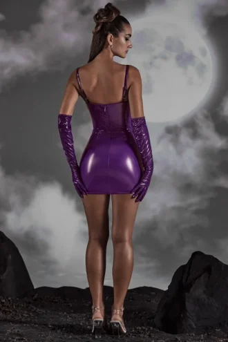 Rochie mini corset din vinil cu decupaje Pandora, în culoarea violet