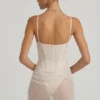 Rochie mini corset drapată, semi-transparentă, cu ornamente, model Connie, în culoarea alb Rochie mini corset drapată, semi-transparentă, cu ornamente, model Connie, în culoarea alb