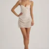 Rochie mini corset drapată, semi-transparentă, cu ornamente, model Connie, în culoarea alb Rochie mini corset drapată, semi-transparentă, cu ornamente, model Connie, în culoarea alb