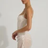 Rochie mini corset drapată, semi-transparentă, cu ornamente, model Connie, în culoarea alb Rochie mini corset drapată, semi-transparentă, cu ornamente, model Connie, în culoarea alb