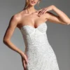 Rochie mini corset fără bretele Crystella cu ornamente, în culoarea alb