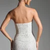 Rochie mini corset fără bretele Crystella cu ornamente, în culoarea alb
