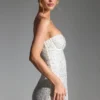 Rochie mini corset fără bretele Crystella cu ornamente, în culoarea alb