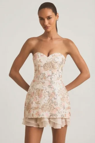 Rochie mini corset fără bretele cu ornamente Eliselle, culoare ivoriu
