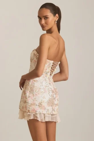 Rochie mini corset fără bretele cu ornamente Eliselle, culoare ivoriu