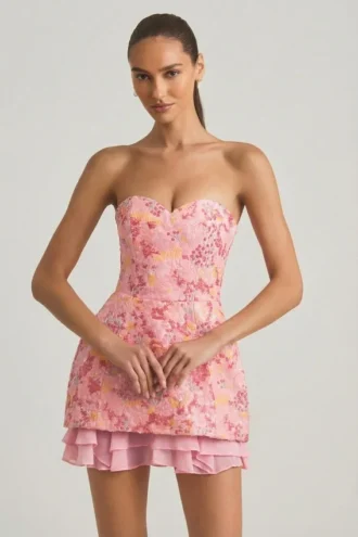 Rochie mini corset fără bretele cu ornamente Eliselle, roz