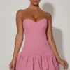 Rochie mini corset Lavinia cu decupaje și tiv bufant, în nuanța roz prăfuit