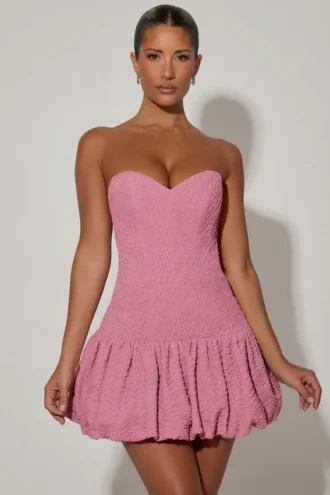 Rochie mini corset Lavinia cu decupaje și tiv bufant, în nuanța roz prăfuit