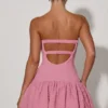 Rochie mini corset Lavinia cu decupaje și tiv bufant, în nuanța roz prăfuit