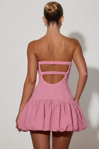 Rochie mini corset Lavinia cu decupaje și tiv bufant, în nuanța roz prăfuit