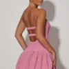 Rochie mini corset Lavinia cu decupaje și tiv bufant, în nuanța roz prăfuit